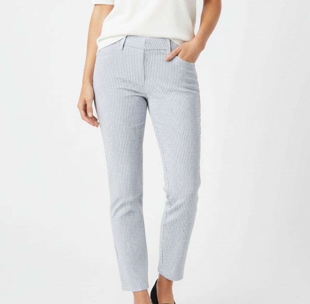 Jones Studio Womens Size 2 Striped Pants Cotton Polyester Stretch Gray Blue